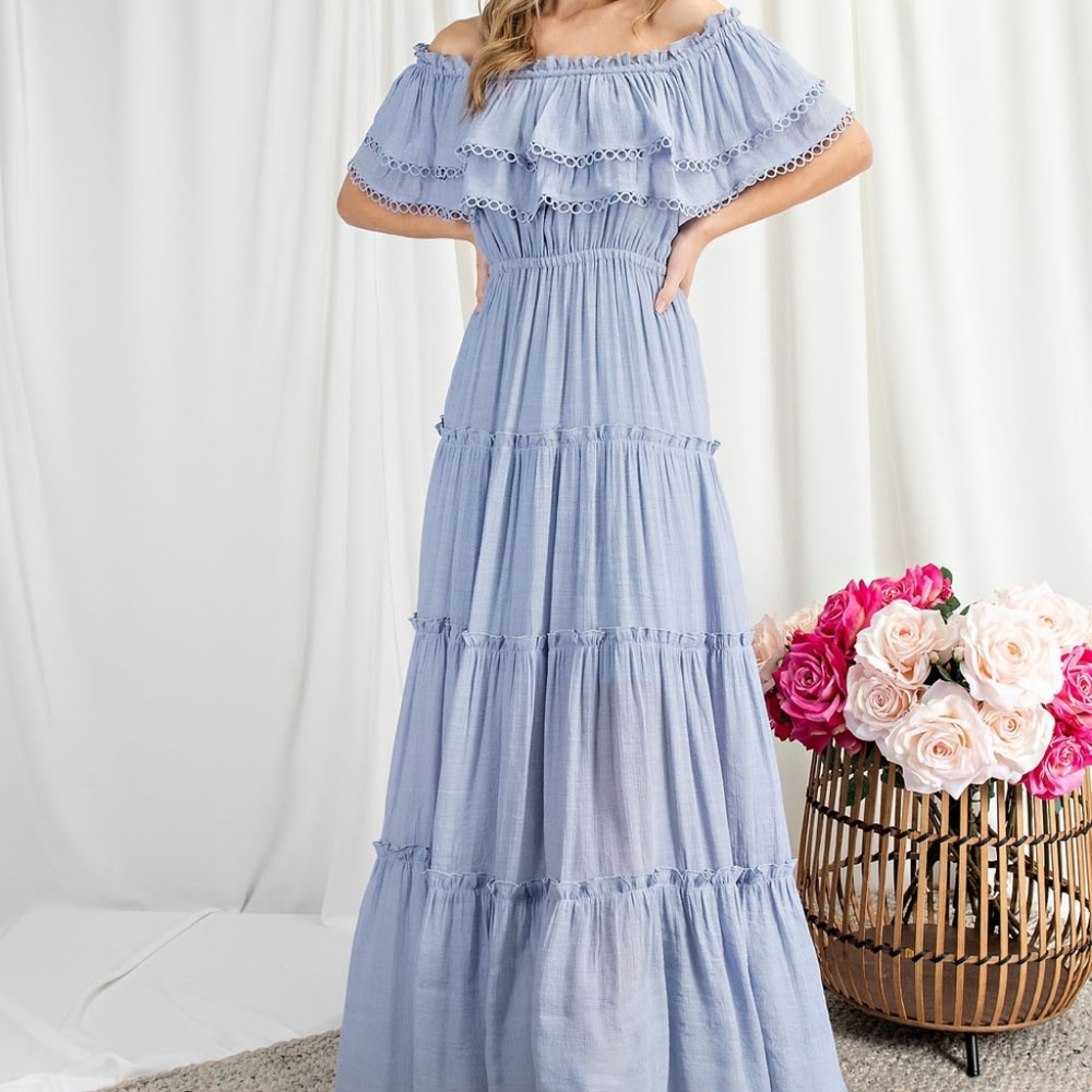 OFF THE SHOULDER RUFF MAXI DRESS - Picture 5 of 12